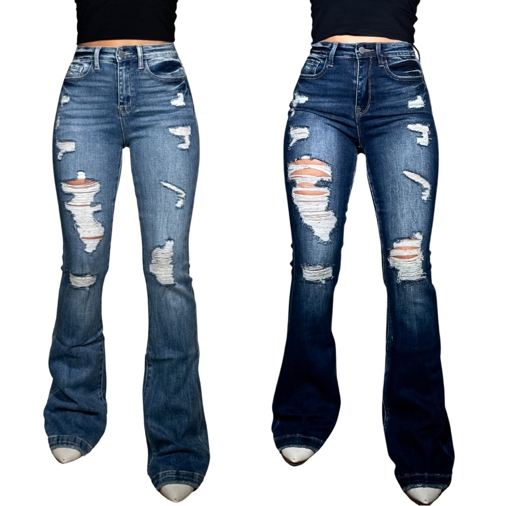 Bailey Made Distressed High Rise Flare Jeans – Size 7 Tall (Light Wash)